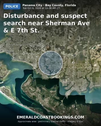 Map: Disturbance and suspect search near Sherman Ave & E 7th St.