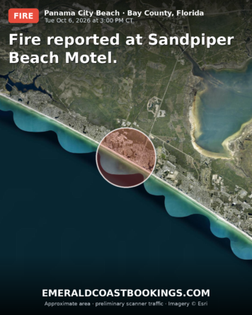 Map: Fire reported at Sandpiper Beach Motel.