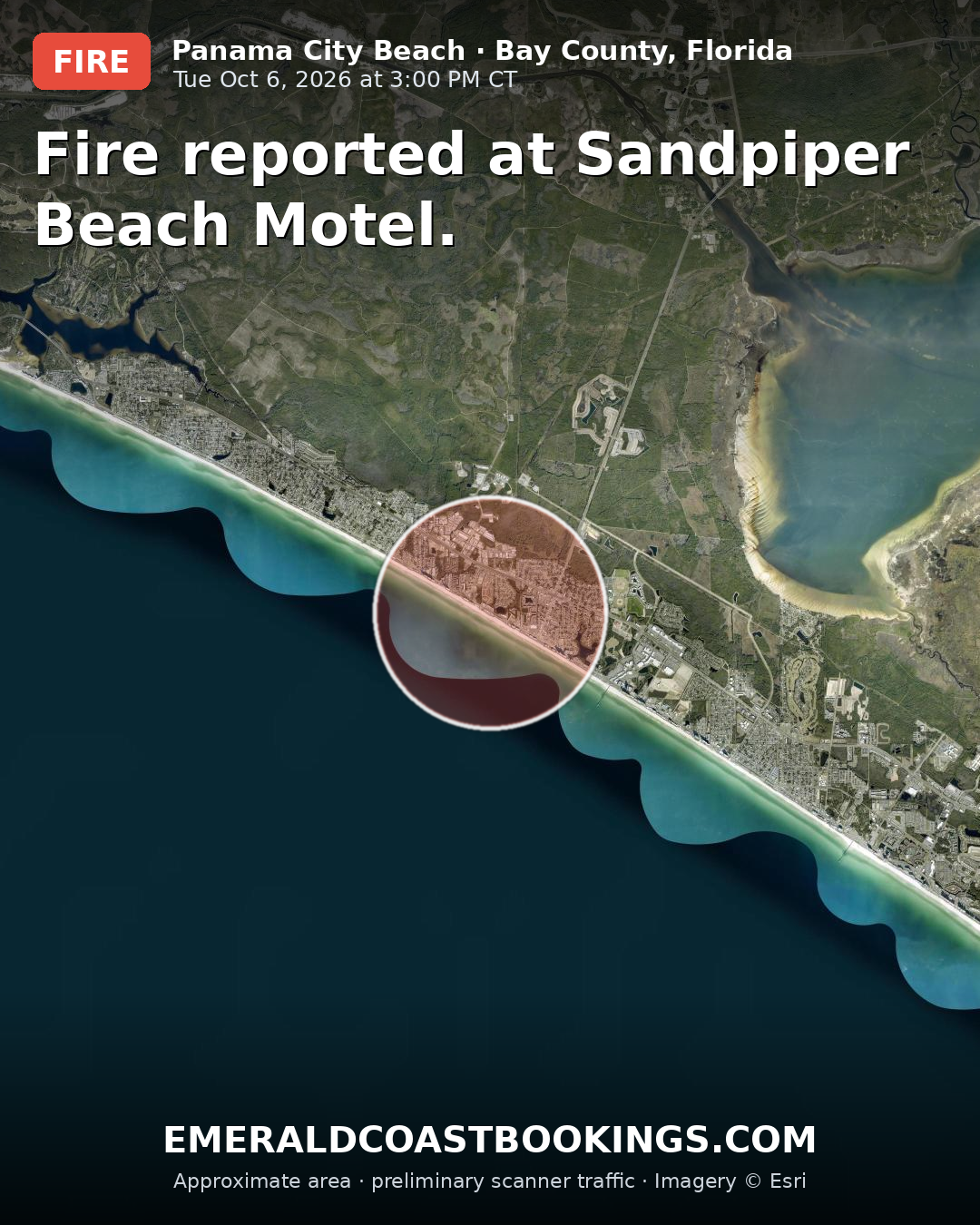Map: Fire reported at Sandpiper Beach Motel.