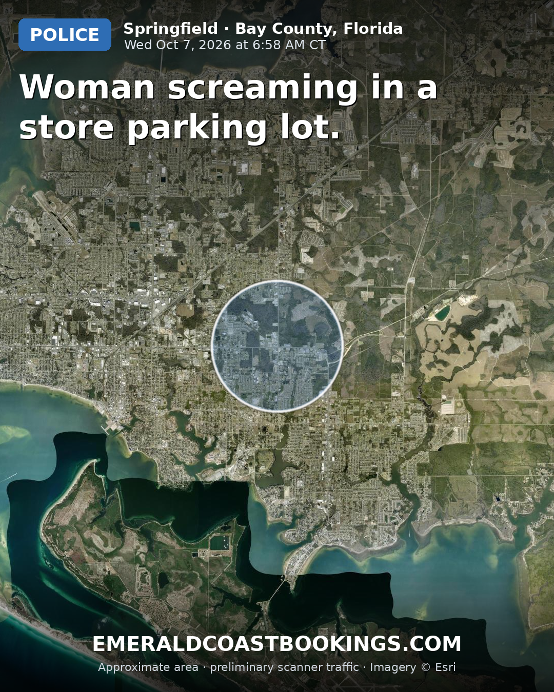 Map: Woman screaming in a store parking lot.