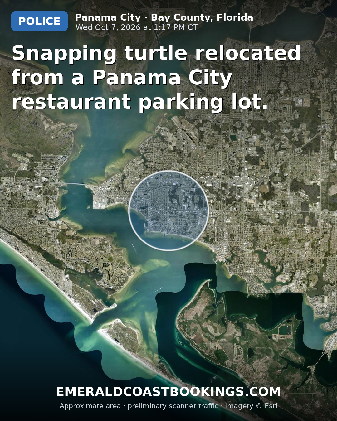Map: Snapping turtle relocated from a Panama City restaurant parking lot.