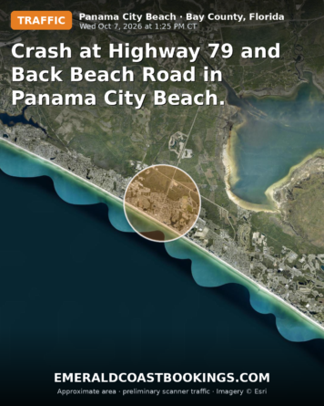 Map: Crash at Highway 79 and Back Beach Road in Panama City Beach.