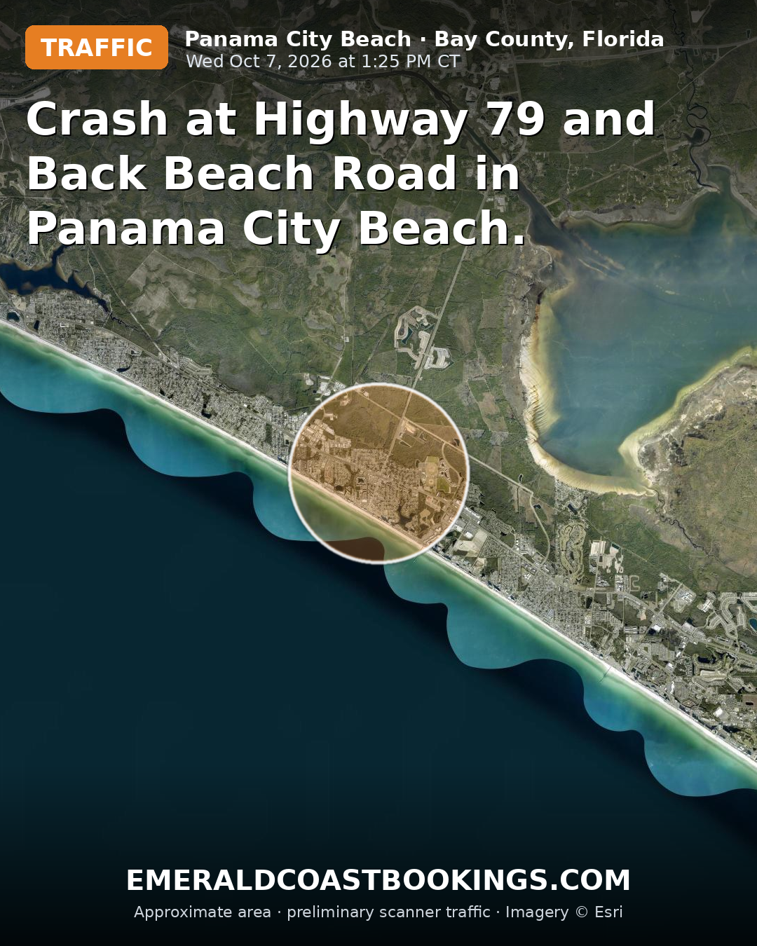 Map: Crash at Highway 79 and Back Beach Road in Panama City Beach.