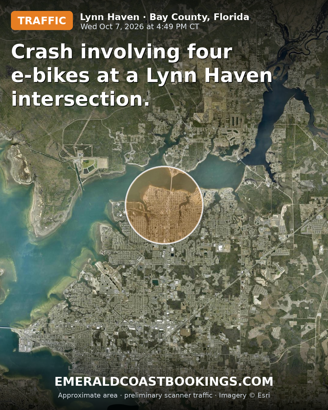 Map: Crash involving four e-bikes at a Lynn Haven intersection.