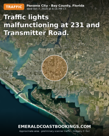 Map: Traffic lights malfunctioning at 231 and Transmitter Road.