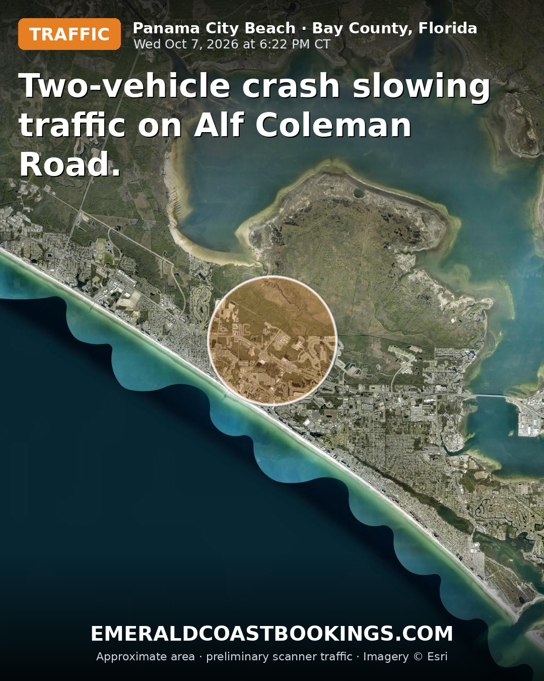 Map: Two-vehicle crash slowing traffic on Alf Coleman Road.