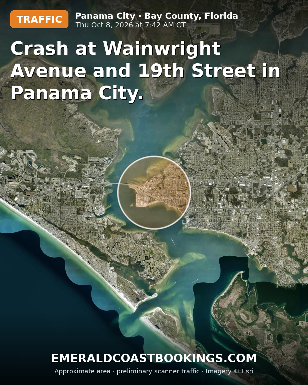 Map: Crash at Wainwright Avenue and 19th Street in Panama City.