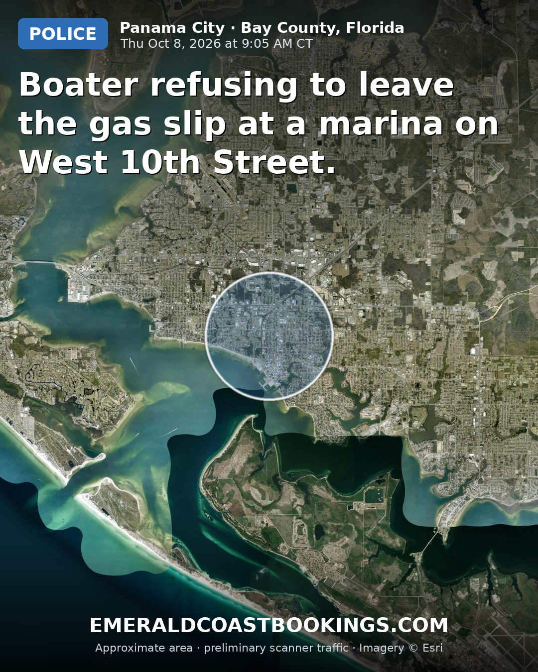 Map: Boater refusing to leave the gas slip at a marina on West 10th Street.