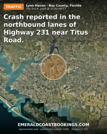 Map: Crash reported in the northbound lanes of Highway 231 near Titus Road.