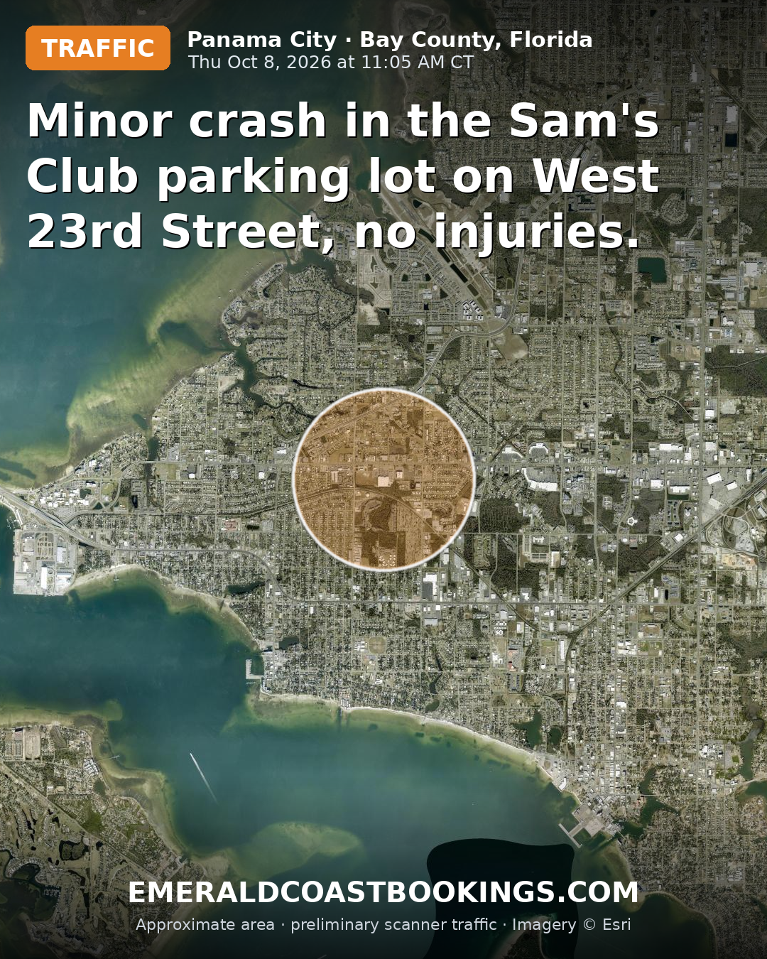 Map: Minor crash in the Sam's Club parking lot on West 23rd Street, no injuries.