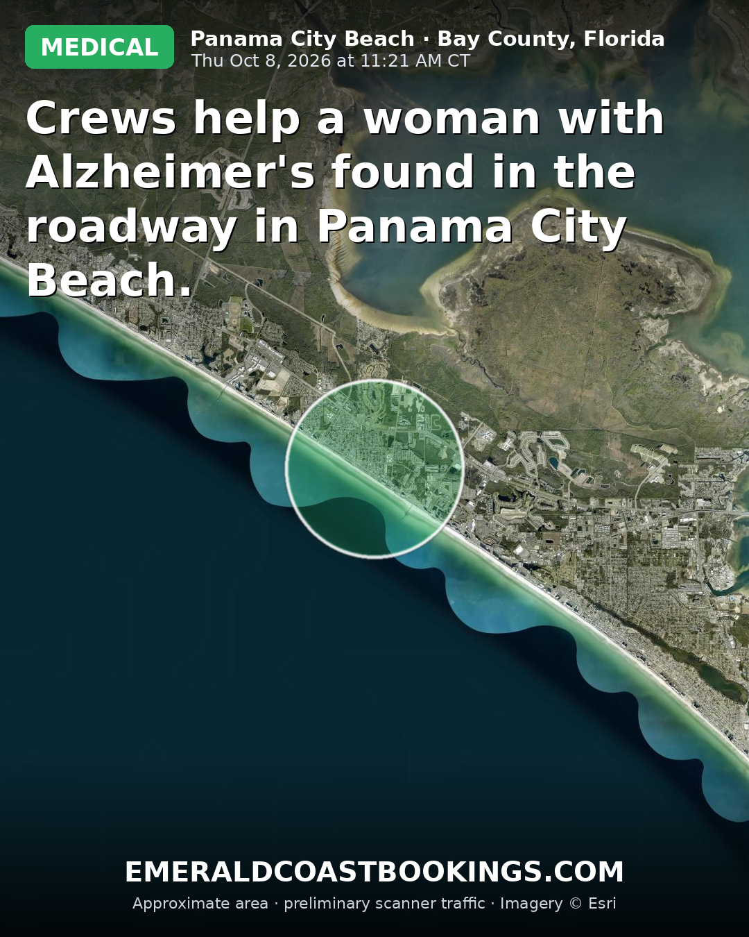 Map: Crews help a woman with Alzheimer's found in the roadway in Panama City Beach.