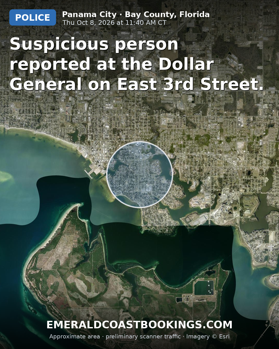 Map: Suspicious person reported at the Dollar General on East 3rd Street.