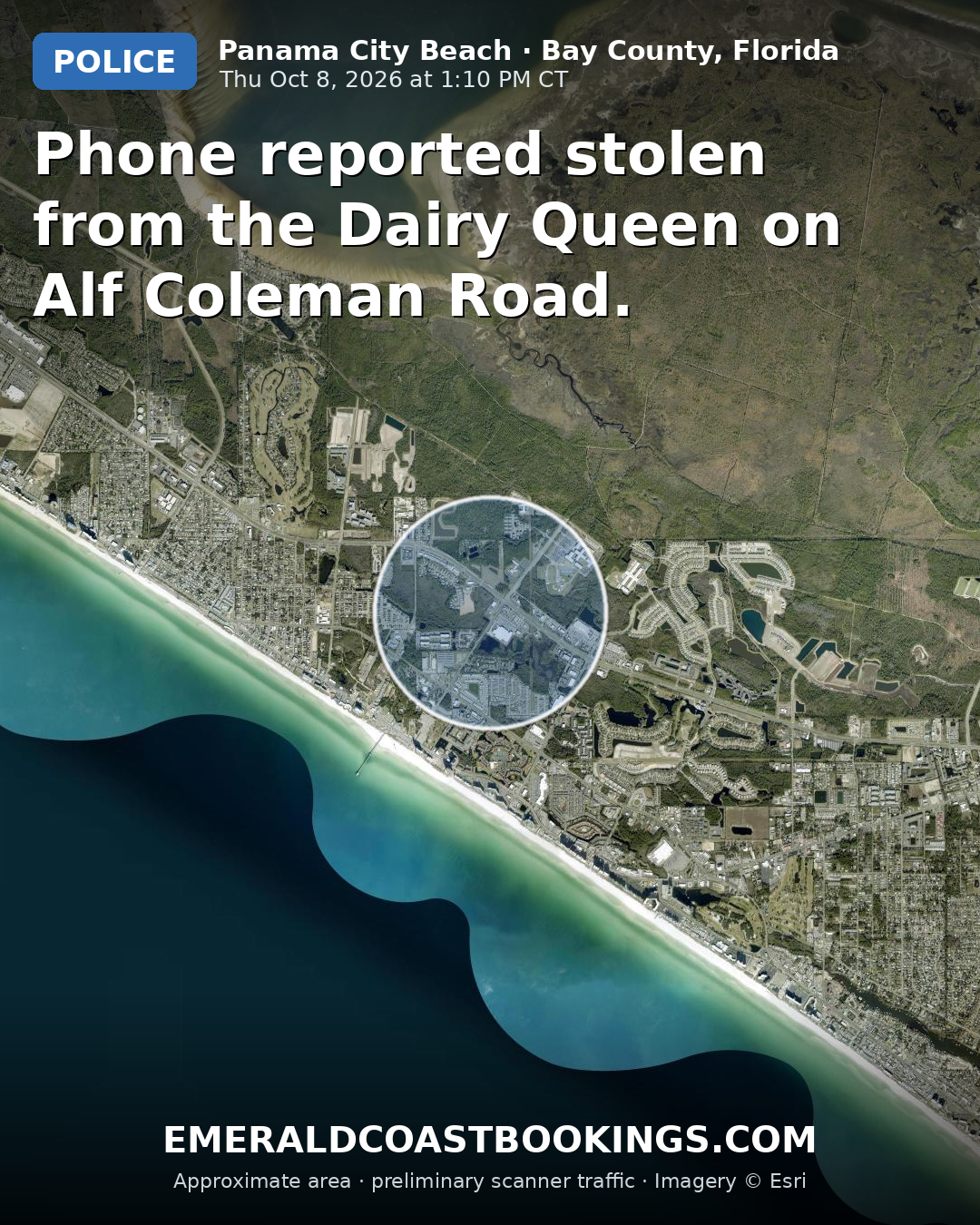 Map: Phone reported stolen from the Dairy Queen on Alf Coleman Road.