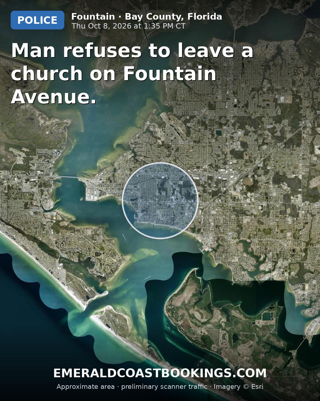 Map: Man refuses to leave a church on Fountain Avenue.
