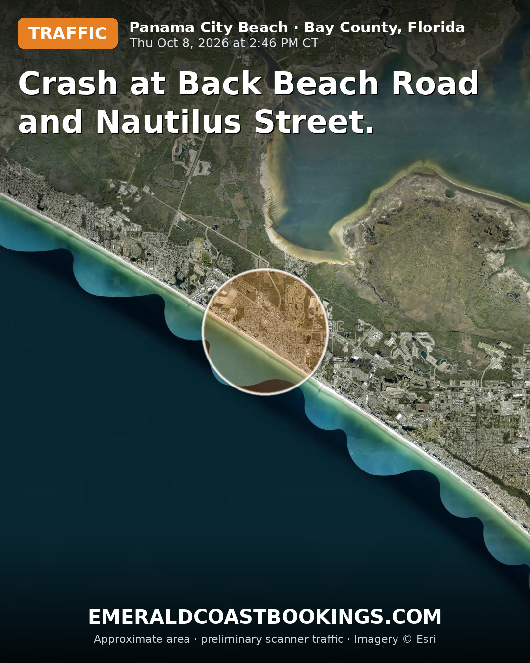Map: Crash at Back Beach Road and Nautilus Street.