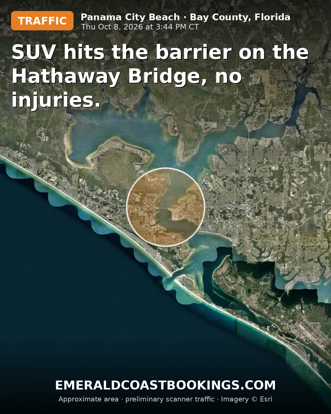 Map: SUV hits the barrier on the Hathaway Bridge, no injuries.