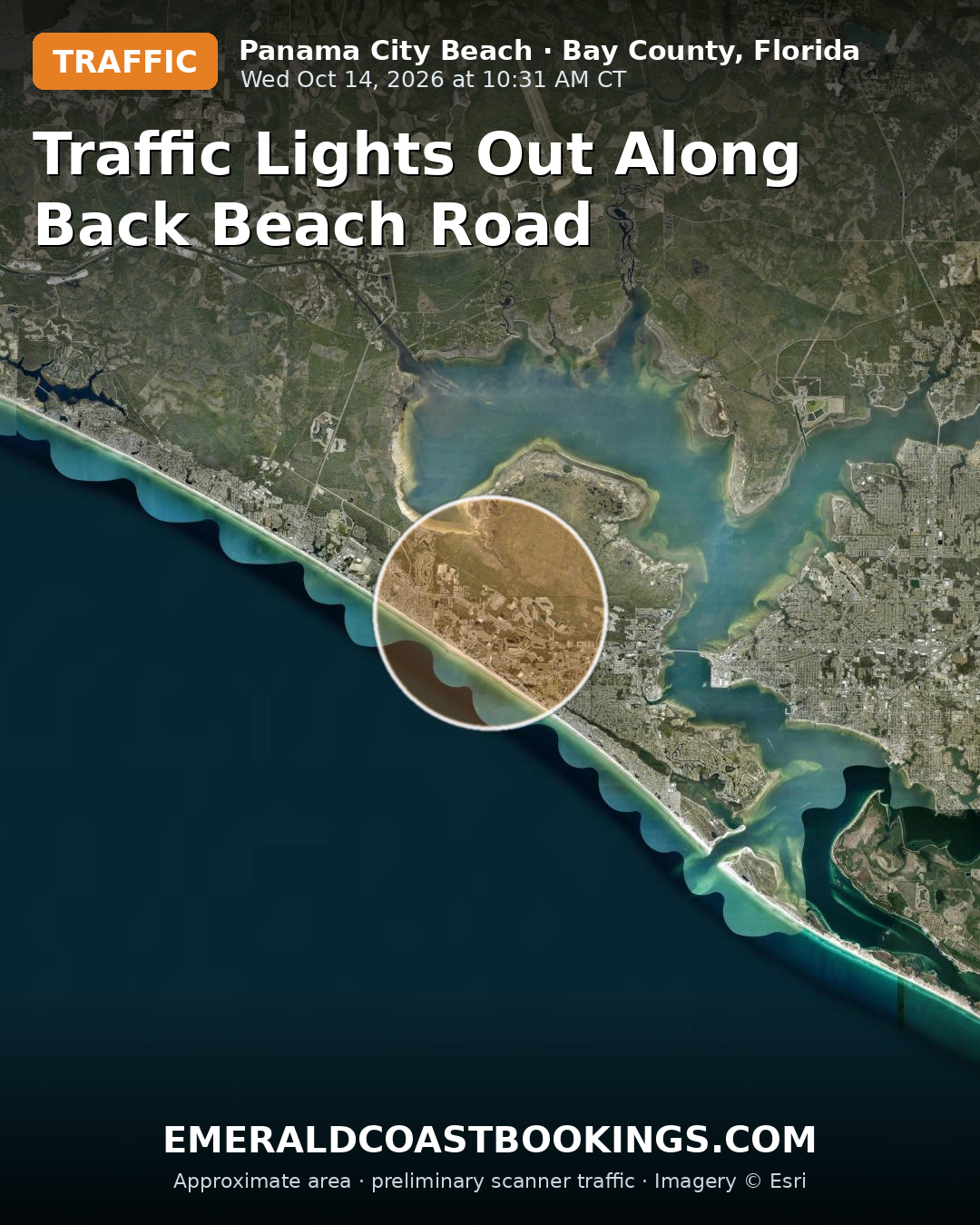 Map: TRAFFIC LIGHTS OUT ALONG BACK BEACH ROAD