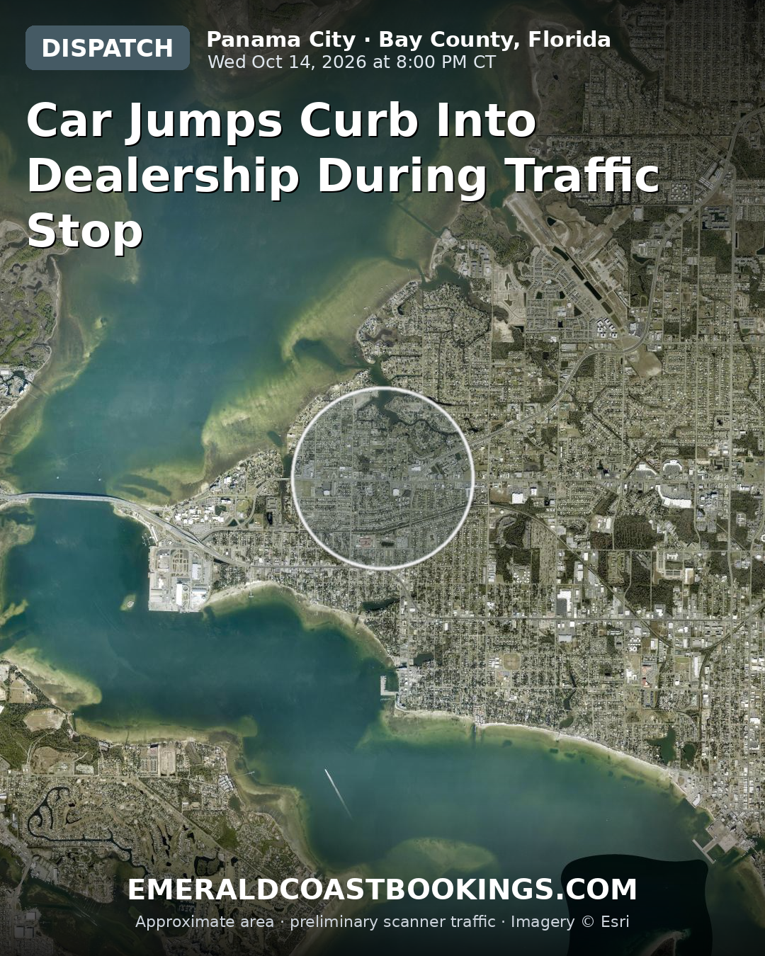 Map: CAR JUMPS CURB INTO DEALERSHIP DURING TRAFFIC STOP