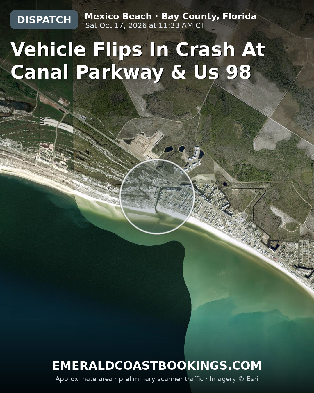 Map: VEHICLE FLIPS IN CRASH AT CANAL PARKWAY & US 98
