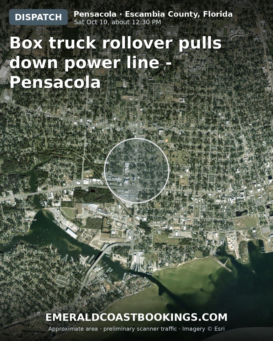 Map: Box truck rollover pulls down power line - Pensacola