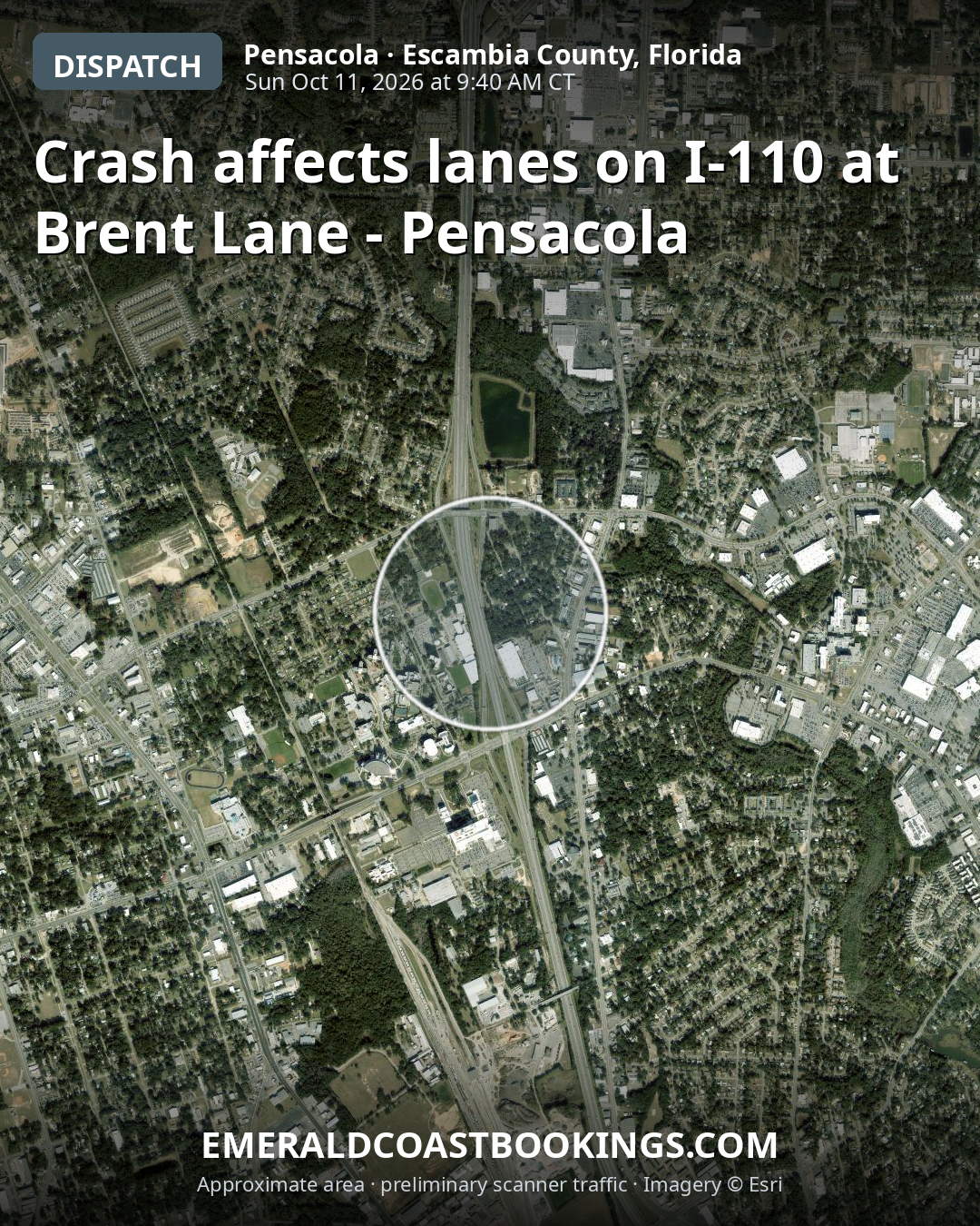 Map: Crash affects lanes on I-110 at Brent Lane - Pensacola