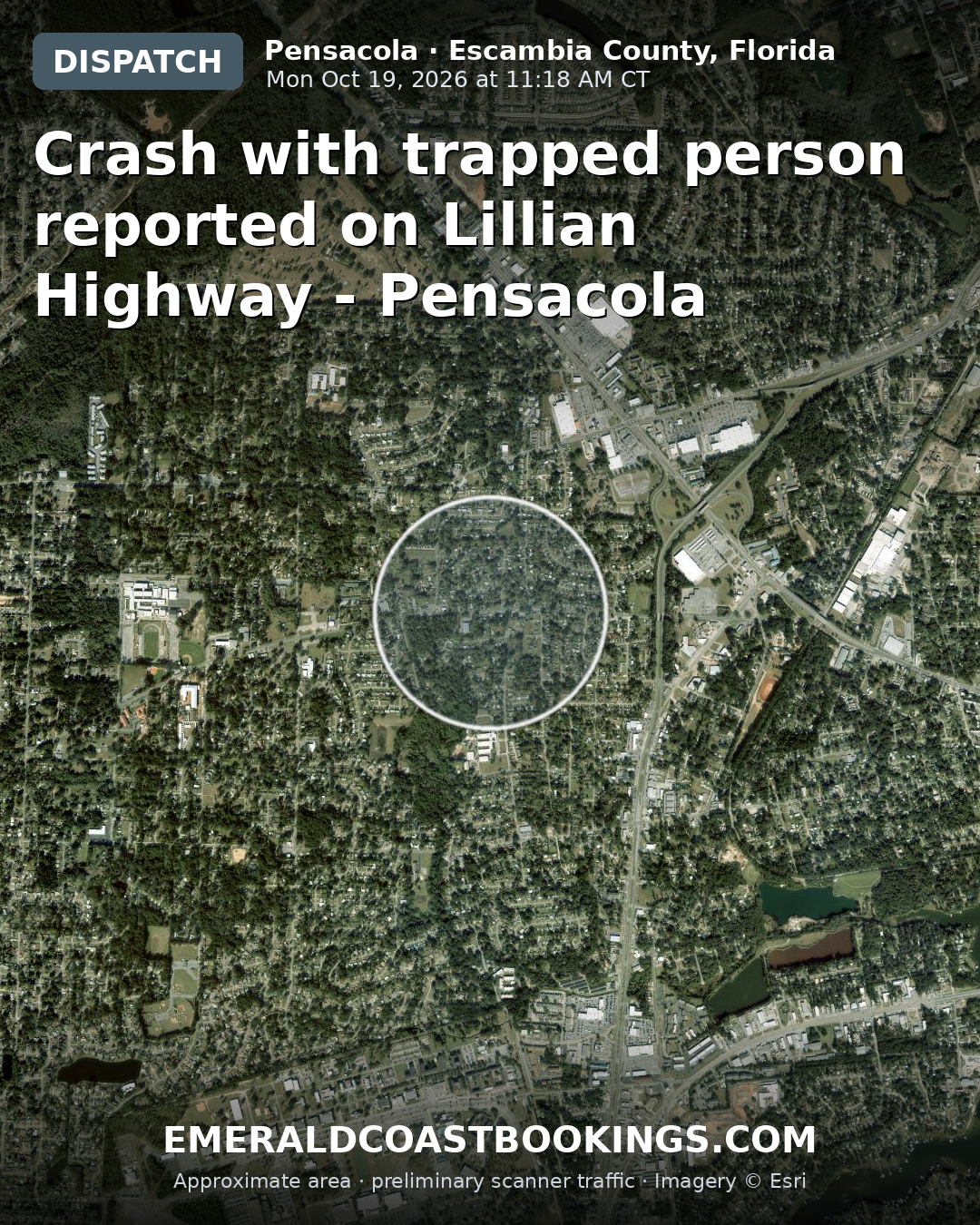 Map: Crash with trapped person reported on Lillian Highway - Pensacola
