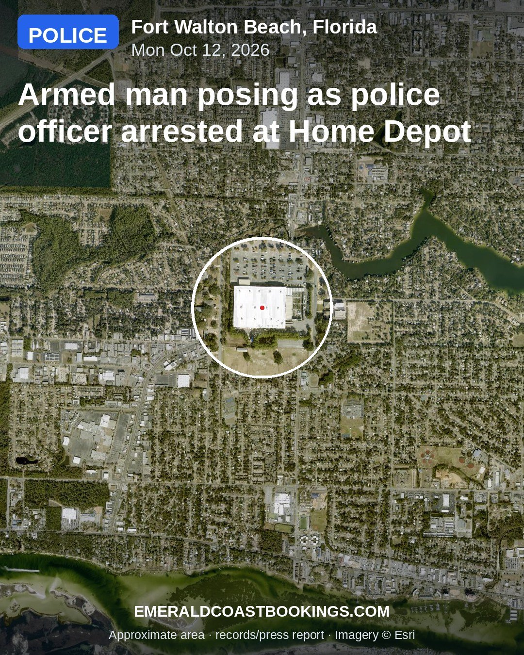 Map: Mississippi man accused of impersonating an officer at Fort Walton Beach Home Depot