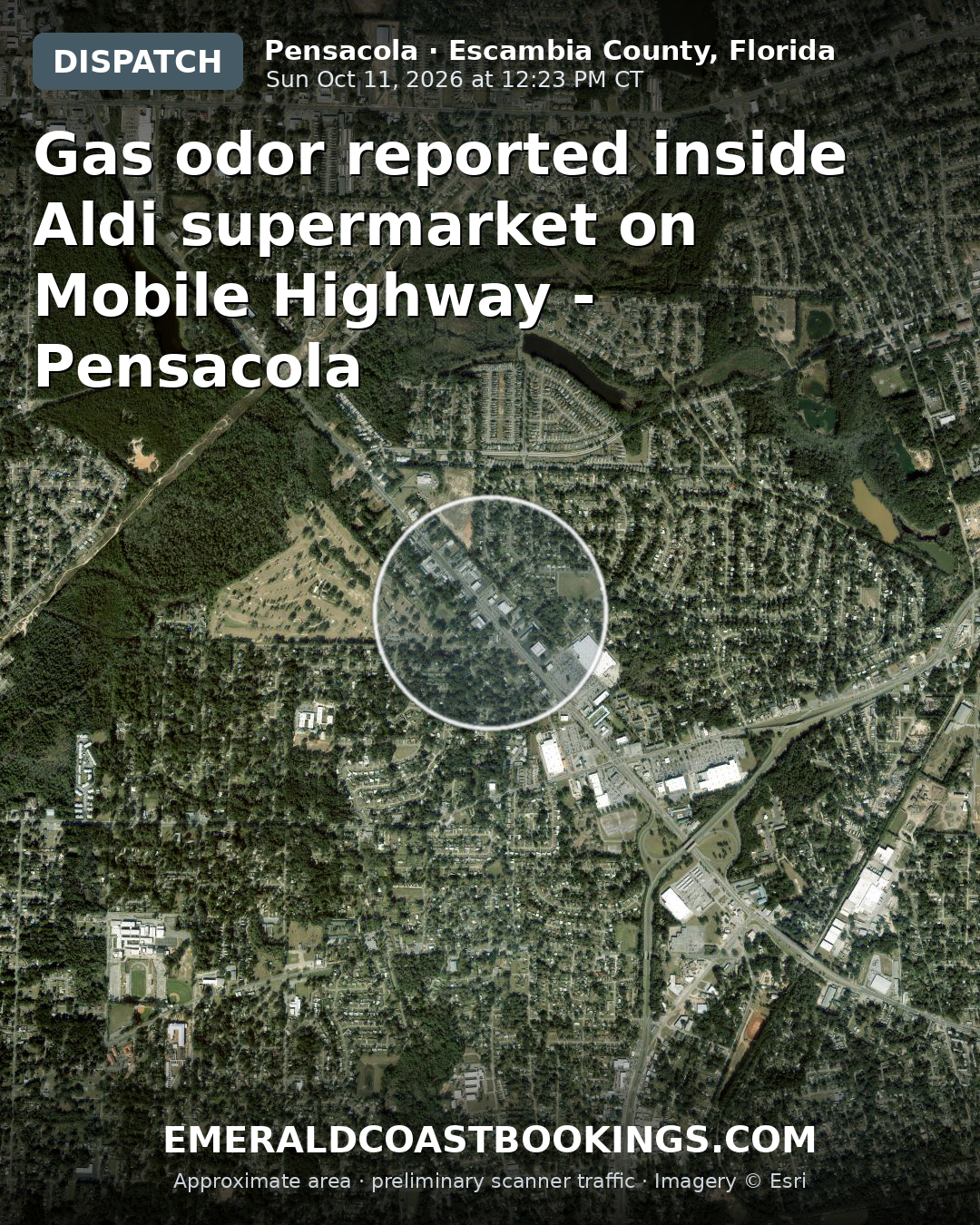 Map: Gas odor reported inside Aldi supermarket on Mobile Highway - Pensacola