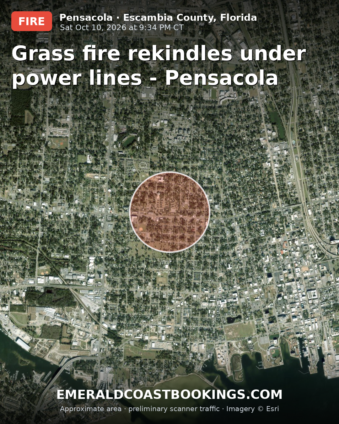 Map: Grass fire rekindles under power lines - Pensacola