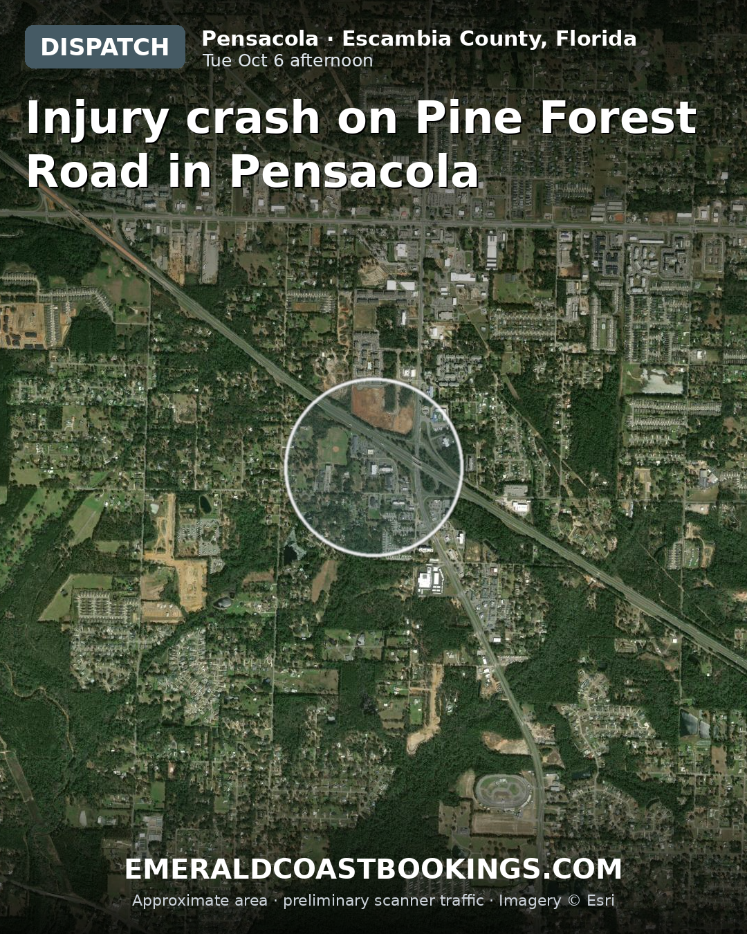Map: Injury crash on Pine Forest Road in Pensacola