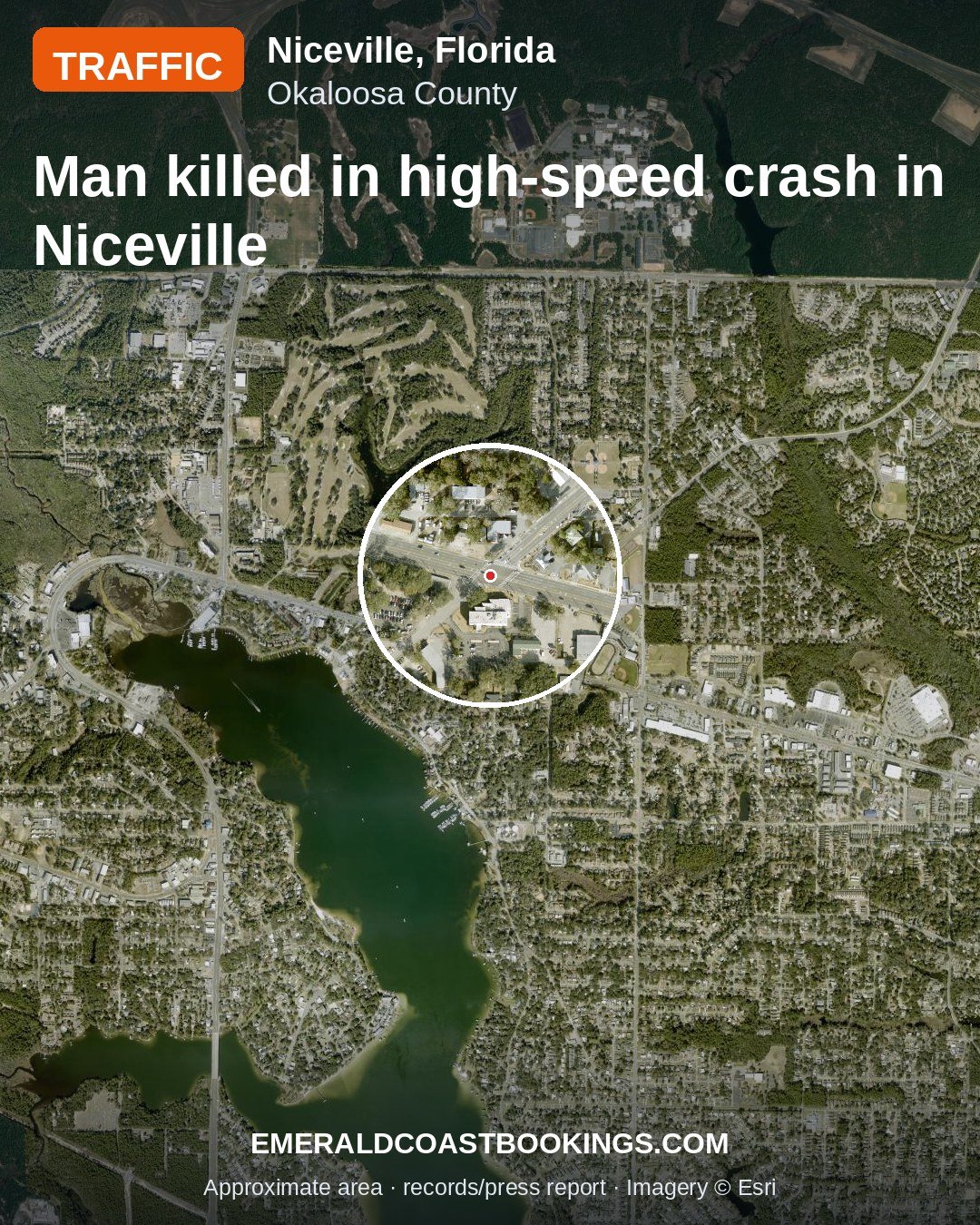 Map: fatal crash on John Sims Parkway near Partin Drive, Niceville