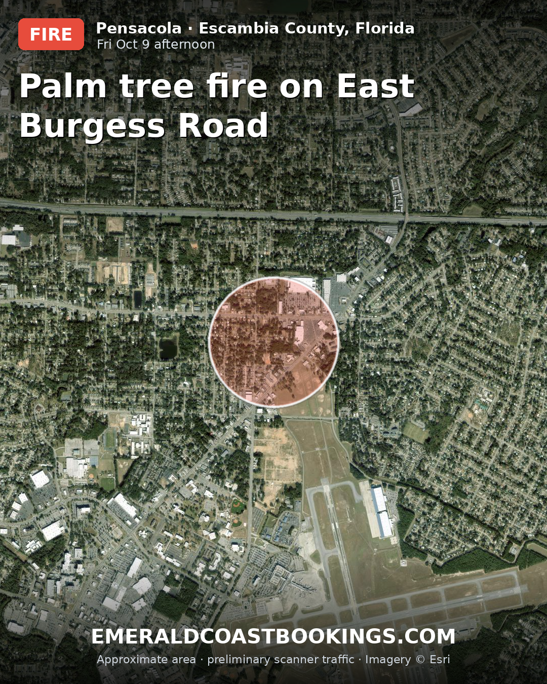 Map: Palm tree fire on East Burgess Road