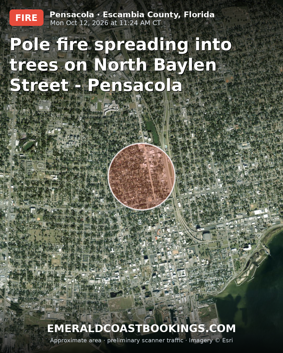 Map: Pole fire spreading into trees on North Baylen Street - Pensacola