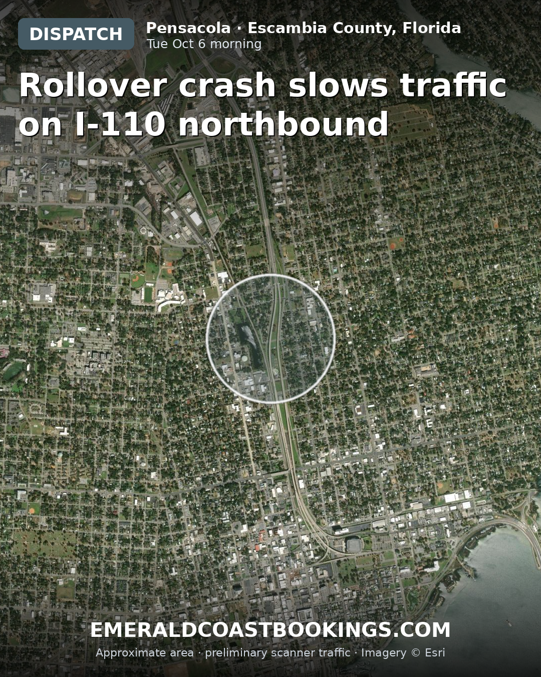 Map: Rollover crash slows traffic on I-110 northbound
