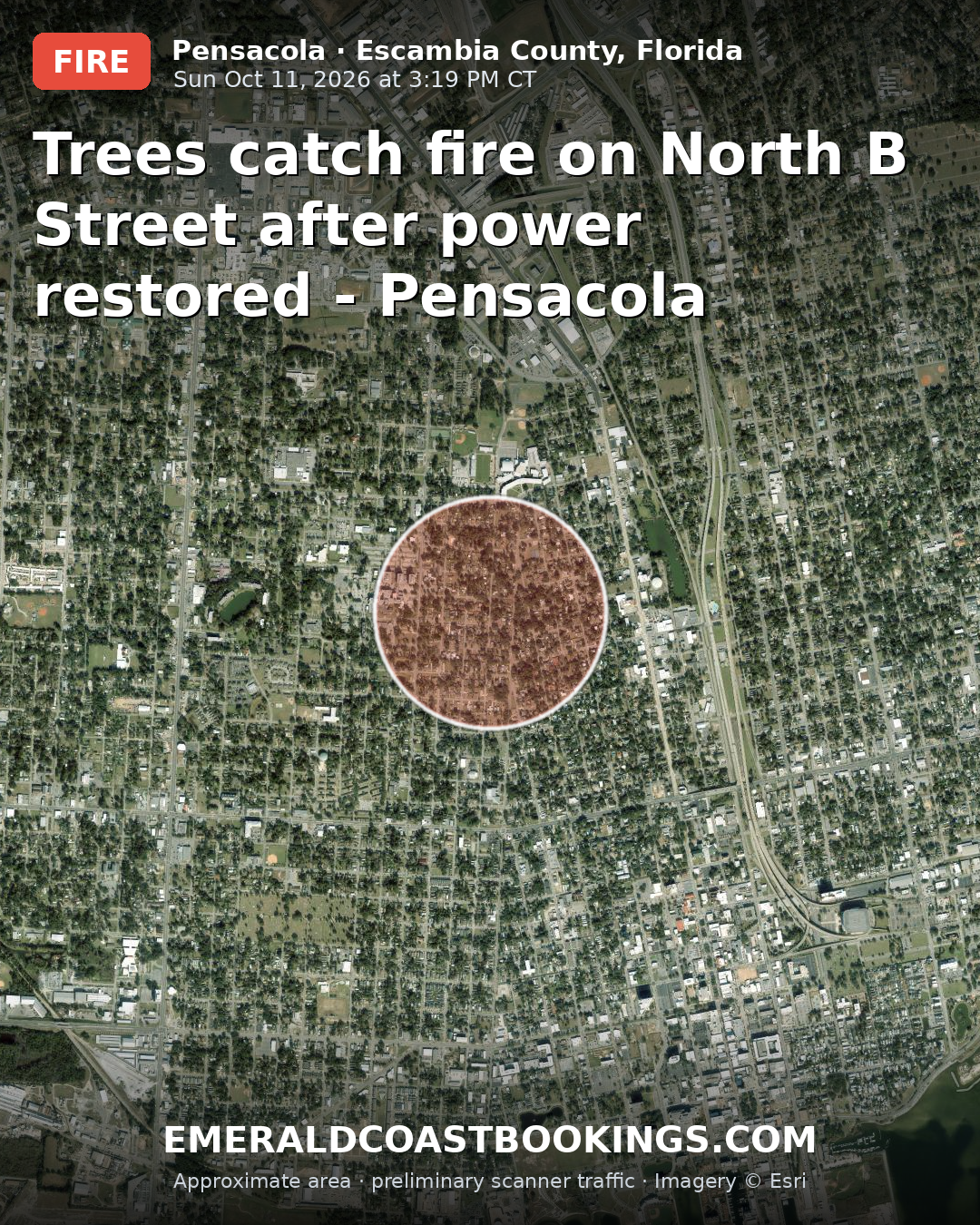 Map: Trees catch fire on North B Street after power restored - Pensacola